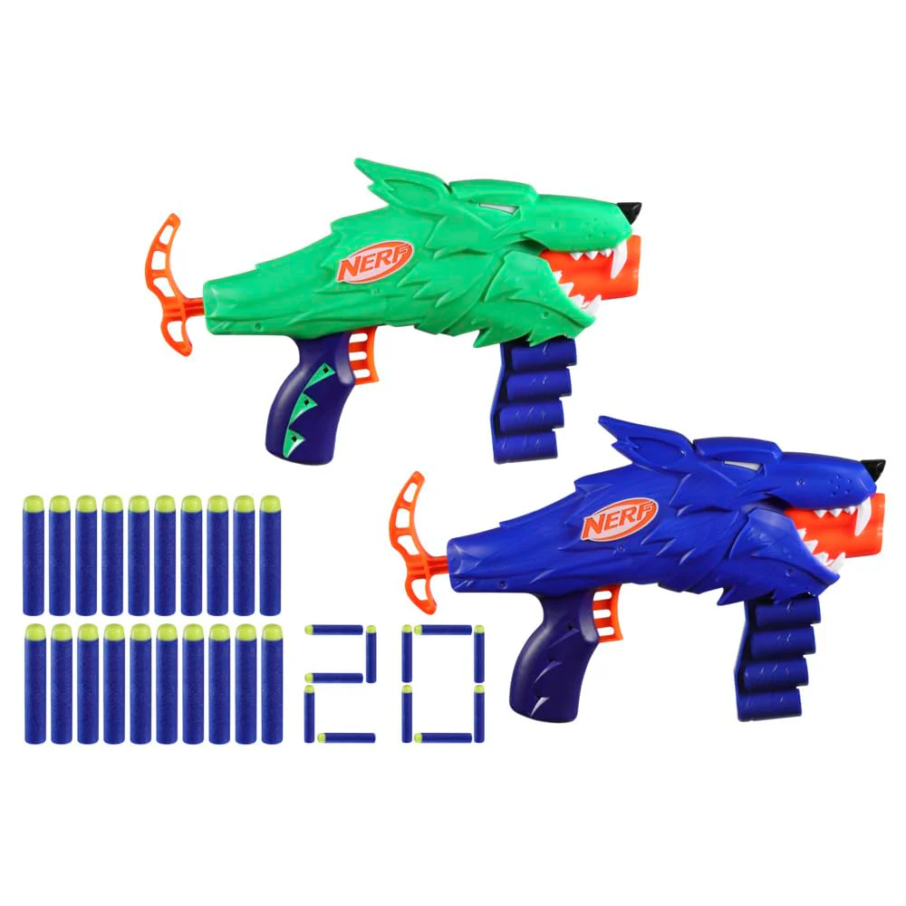 51gENw7vwBL._SL1000 Nerf Wild Wolfpack - 2 Easy Play Blasters With Wolf Designs, 20 Elite Darts, Wolf Toys For 6 Year Old Boys & Girls, Outdoor Toys - Image 1