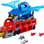 Hot Wheels City Ultimate Double Dragon Transporter Track Set Including Two Diecast Cars for Kids Ages 4 Years & Up