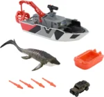 Matchbox Jurassic World Playset with 12.5" Boat with 13" Mosasaurus 1:64 Scale Die-Cast Jeeps, Harpoon Missiles and Removable Rescue Boat for Kids Ages 3+ - Image 6