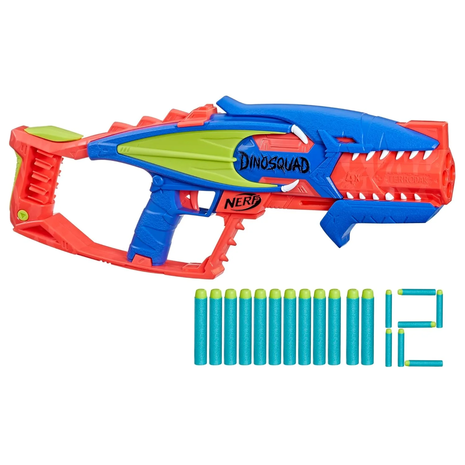 71QvmyvnCFL._SL1500 Nerf Dinosquad Terrodak, 4 Dart Blasting, Dart Storage, 12 Nerf Elite Darts, Dinosaur Design, Toy Foam Nerf Blaster for Kids Outdoor Games,Multicolor - Image 1