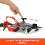 Matchbox Jurassic World Playset with 12.5" Boat with 13" Mosasaurus 1:64 Scale Die-Cast Jeeps, Harpoon Missiles and Removable Rescue Boat for Kids Ages 3+ - Image 5