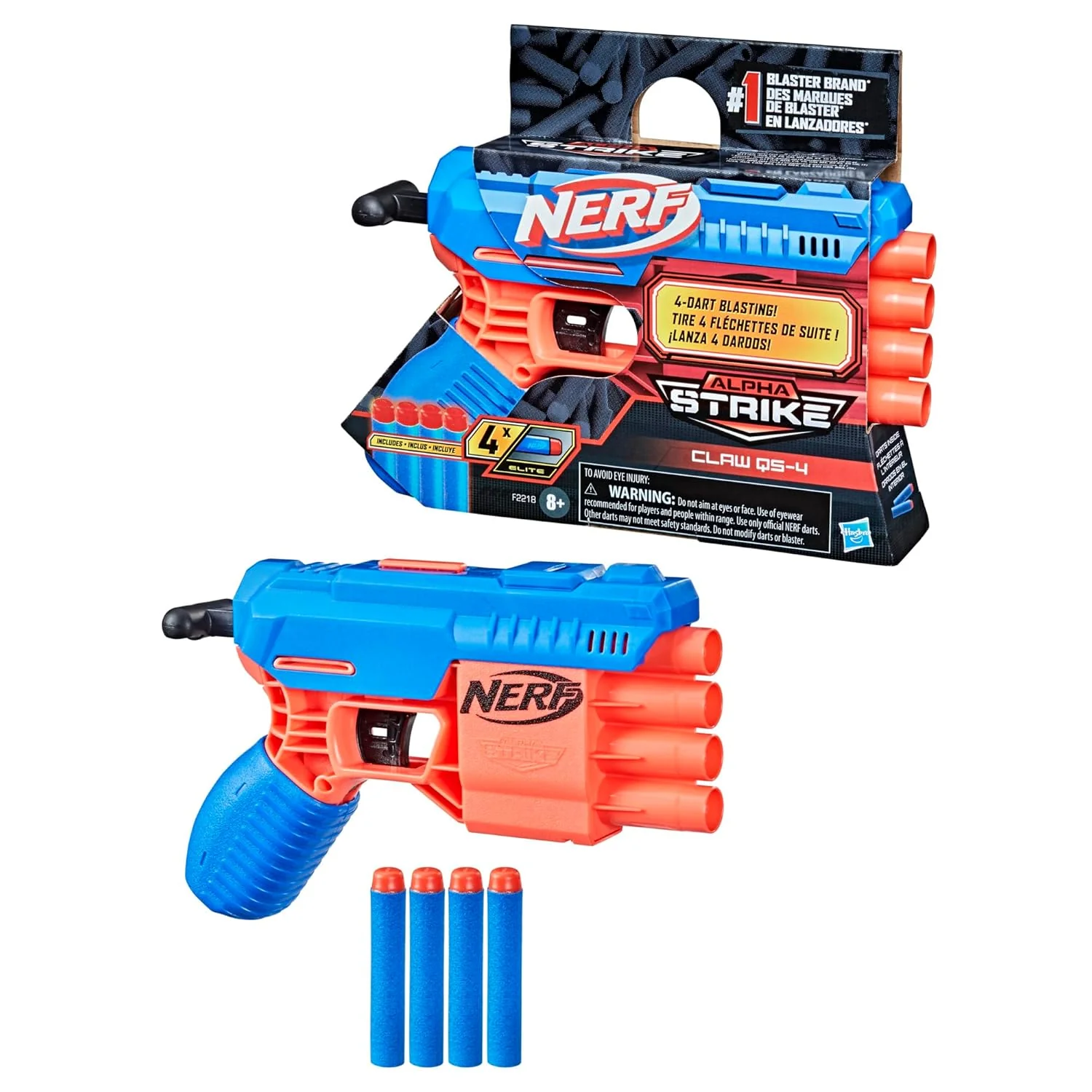 818LHGdOJxL._SL1500 Nerf Alpha Strike Claw Qs-4 Blaster with 4 Official Nerf Elite Foam Darts for Kids Ages 8 Years and Up - Image 1