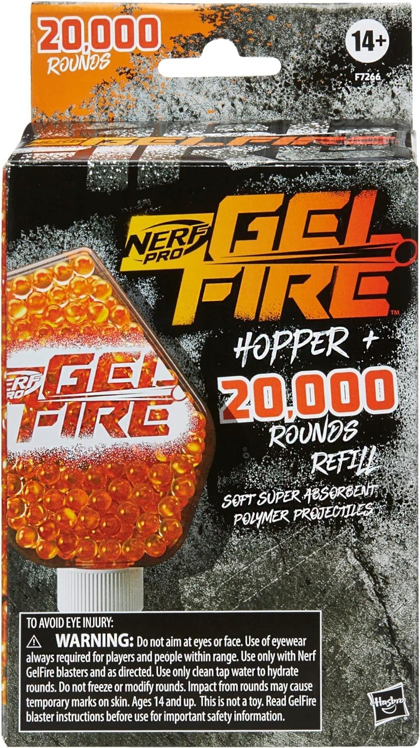 81Eo1XHeAWL._SL1500 Nerf Pro Gelfire Refill 20,000 Dehydrated Gelfire Rounds & 1x 800 Round Hopper for Use with Nerf Gelfire Blasters for Ages 14 Years Up - Image 1