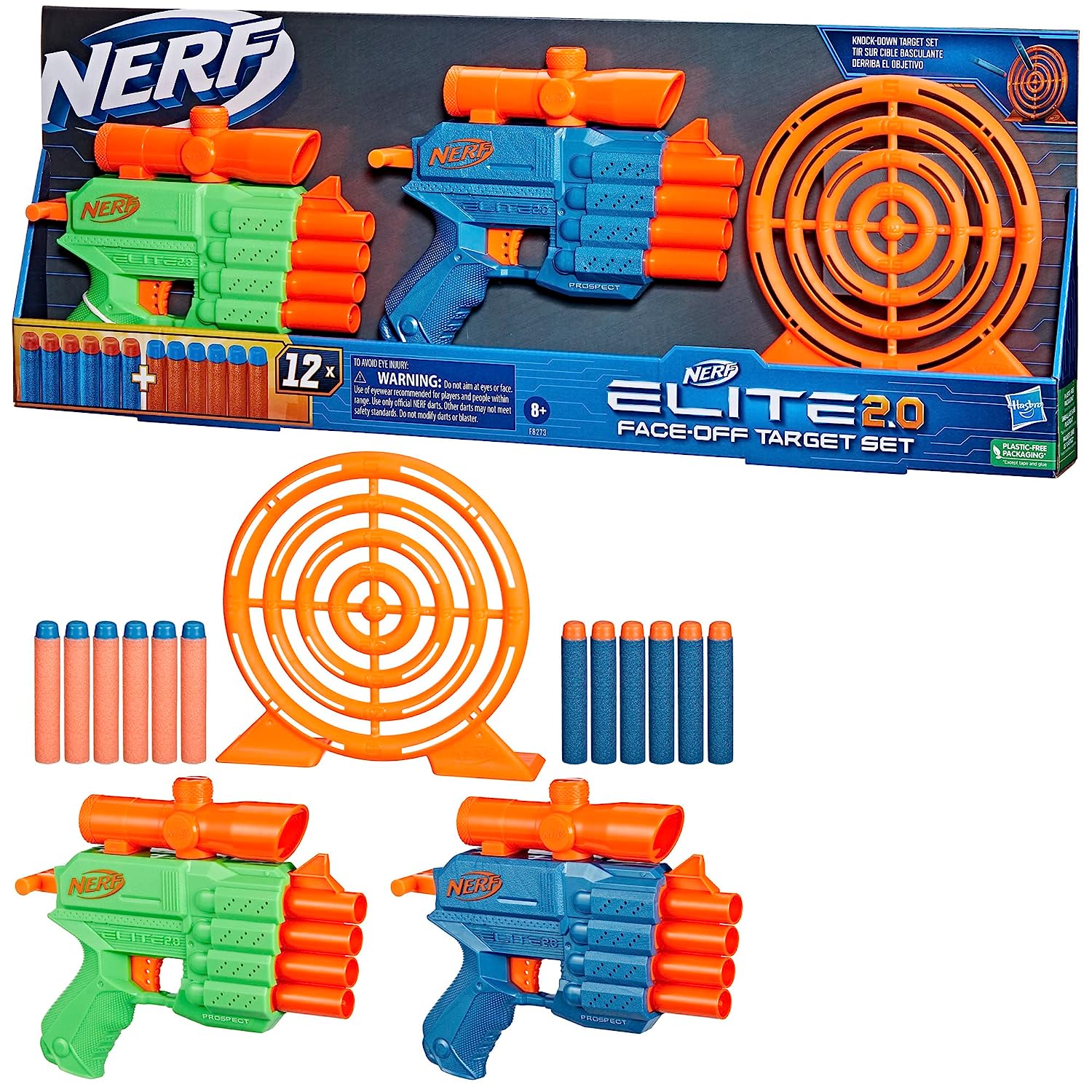 81Sc1H9SDCL._SL1500 Nerf Elite 2.0 Face Off Target Set, Includes 2 Dart Blasters & Target & 12 Nerf Elite Darts, Toy Foam Blasters for Kids Outdoor Games - Image 1