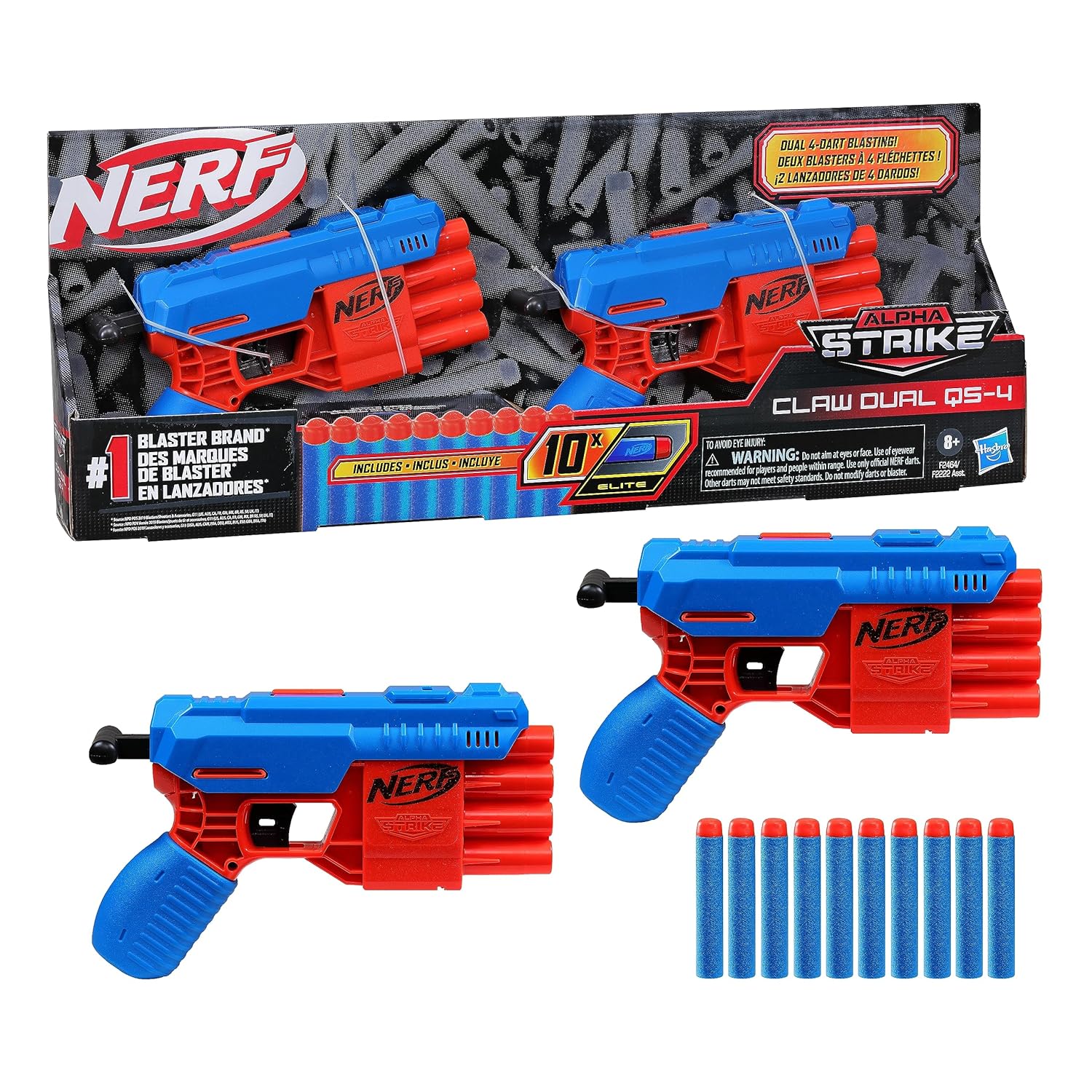 91gsUlmR3uL._SL1500 Nerf Alpha Strike Claw Dual QS-4 Blaster Set - Includes 2 Blasters and 10 Official Nerf Elite Darts - Each Blaster Fires 4 Darts in a Row - Image 1