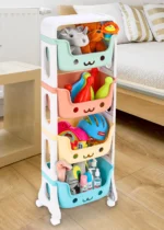 4 Tier Kids Storage Drawer Organizer with Wheels - Image 2