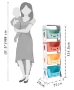4 Tier Kids Storage Drawer Organizer with Wheels - Image 3