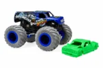 Hot Wheels 1:64 Scale Silver Back Attack Monster Trucks Diecast Truck with Crushable Car for Ages 3+ (JHY67) - Image 2