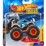 Hot Wheels 1:64 Scale Rhinomite Monster Trucks Diecast Truck with Crushable Car for Ages 3+ (JHY57)