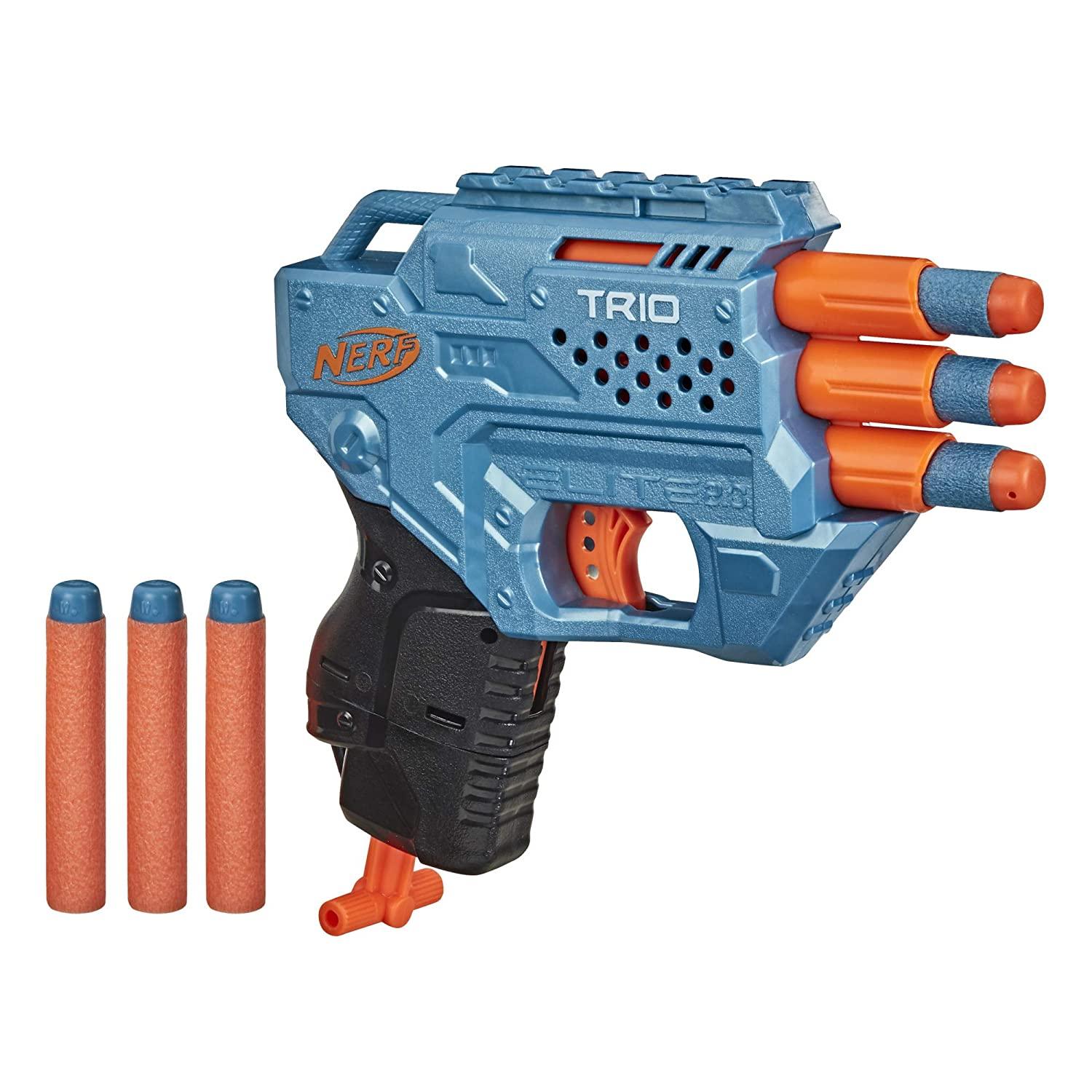 NerfElite2.0TrioSd-3Blaster_1 Nerf Elite 2.0 Trio Sd-3 Blaster, 6 Darts, 3-Barrel Blasting, Tactical Rail for Customizing Capability - Image 1