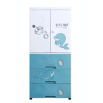 Kids’ Modular Storage Almirah with 3 Deep Drawers and 2-Door Hanging Section – Cartoon Print Organizer - Image 2