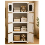 4 Door Multipurpose Storage Almirah with Dustproof Cabinet & Wheels - Image 2