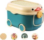 Rolling Toy Storage Box with Building Block Lid – Large Capacity 2-in-1 Mobile Toy Organizer, Multi-Purpose Storage Trunk on Wheels with Handle for Kids & Toddlers