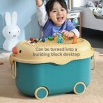 Rolling Toy Storage Box with Building Block Lid – Large Capacity 2-in-1 Mobile Toy Organizer, Multi-Purpose Storage Trunk on Wheels with Handle for Kids & Toddlers - Image 6